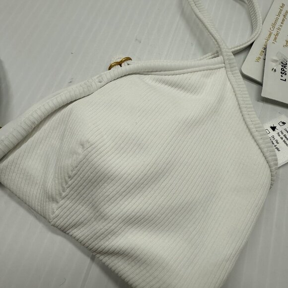 L* Space White Ribbed Triangle Siren Swimsuit Bikini Top Size x-Small NEW - Picture 5 of 9